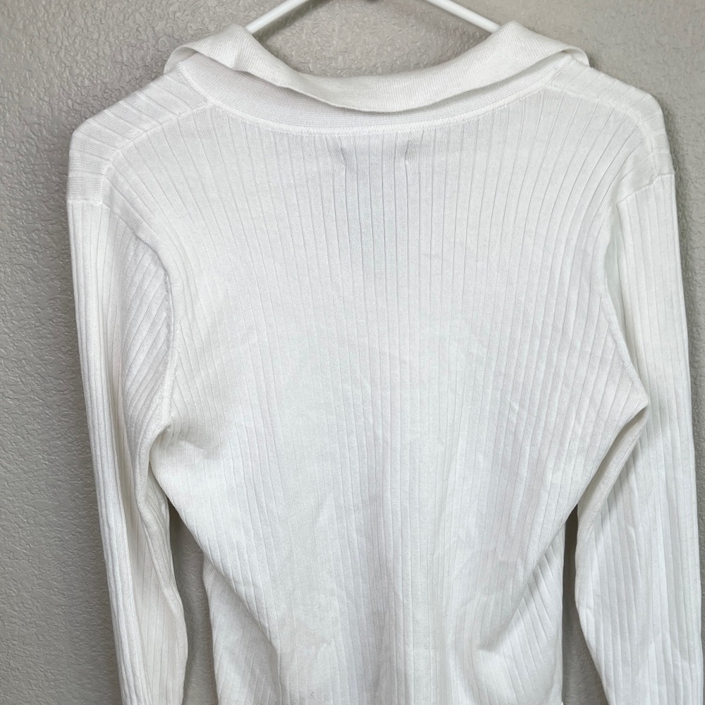 Calvin Klein Women's Ivory Ribbed Blouse - Picture 3 of 6